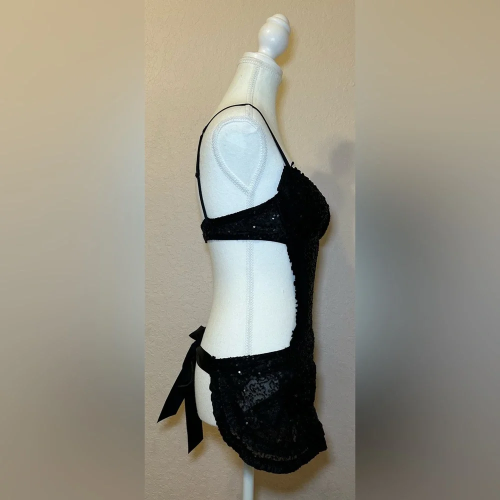 Victoria’s Secret Sexy Little Things Black‎ Sequin Lace Maid Lingerie Set 34C 🖤
